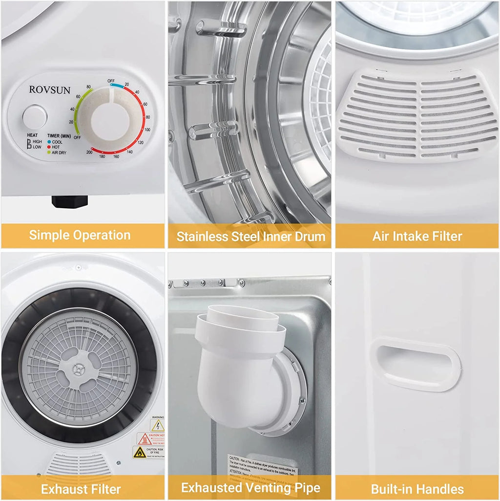 RovSun 110V White Stainless Steel Electric Tumble Dryer