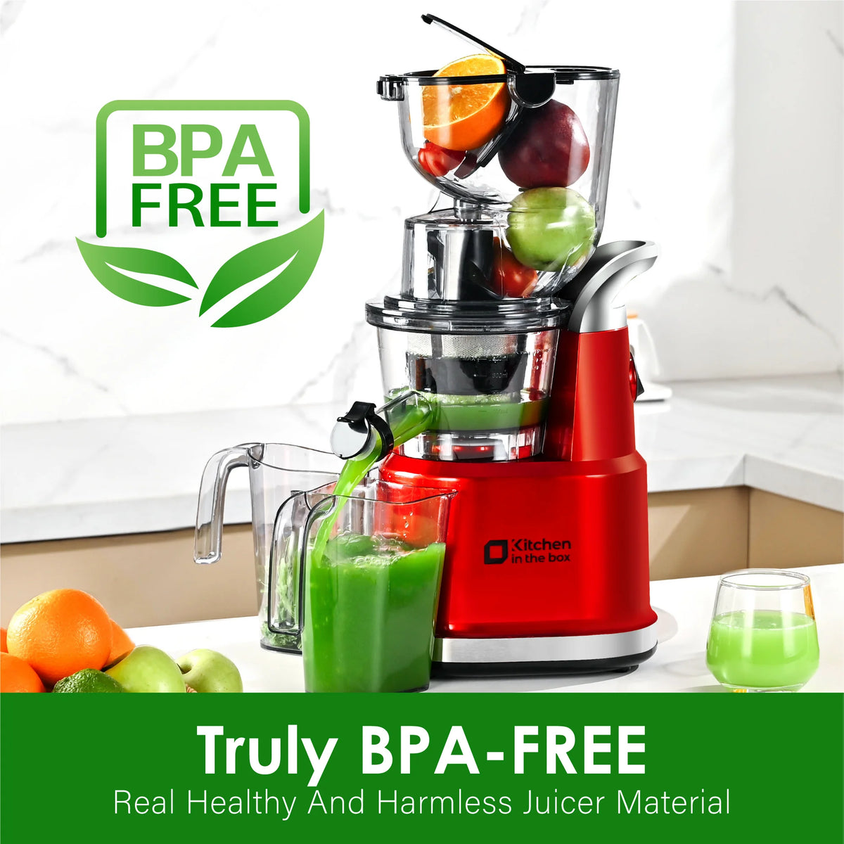 Kitchen in the Box Cold Press Juicer Machines With 3.26" Wide Feed Chute, Slow Masticating Juicer Machine for Whole Fruits and Vegetables, BPA-Free, High Juice Yield Juicer Maker (Silver)