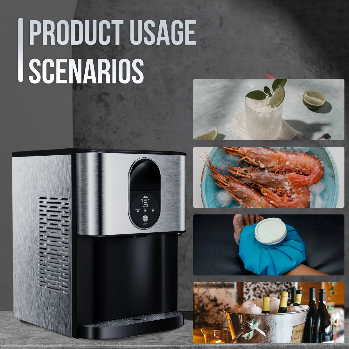 Moifoi Nugget Ice Maker,Culb in 6Mins, 44 lbs/24 H, Auto-Cleaning Portable Ice Machine with Basket & Scoop, Black