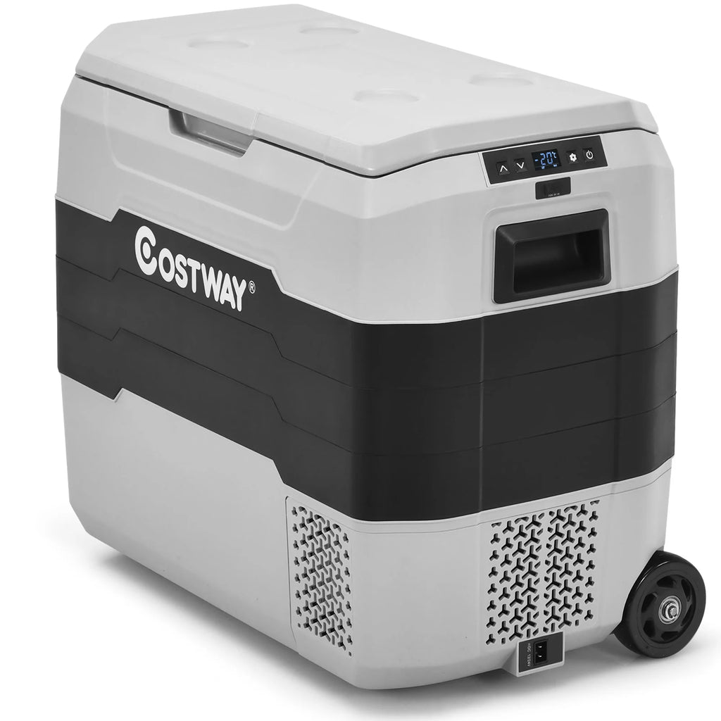 Costway 53 qt Wheeled Corded Electric Dual-Zone Portable Car Refrigerator, White