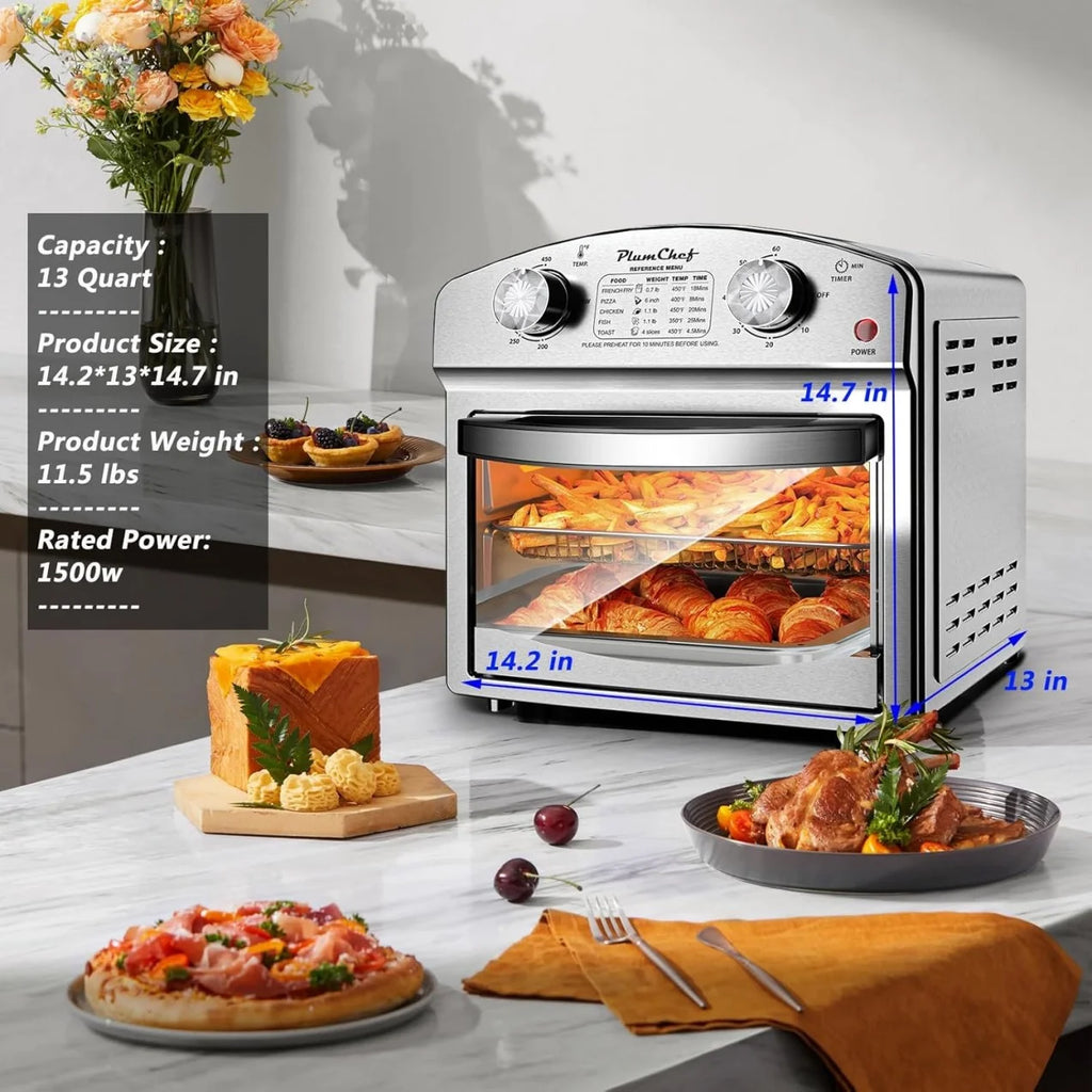 12.5QT 7-in-1 Convection Toaster Oven 1500W, Stainless Steel with 5 Presets �C Bake, Roast, Grill, Broil & Toast
