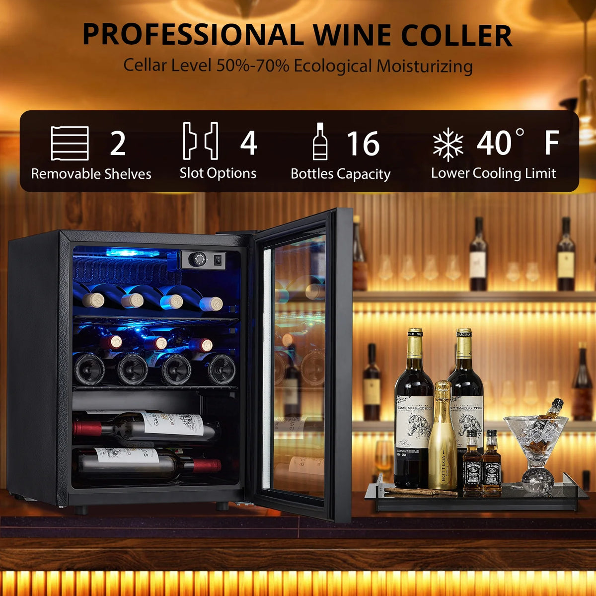 Wine Cooler,Beverage Refrigerator Cooler,Freestanding Wine Cooler Refrigerator with Triple Pane Clear Glass Door,Mini Fridge Countertop Drink Cooler for Home Office,Temperature Adjustment Range 40~61?��