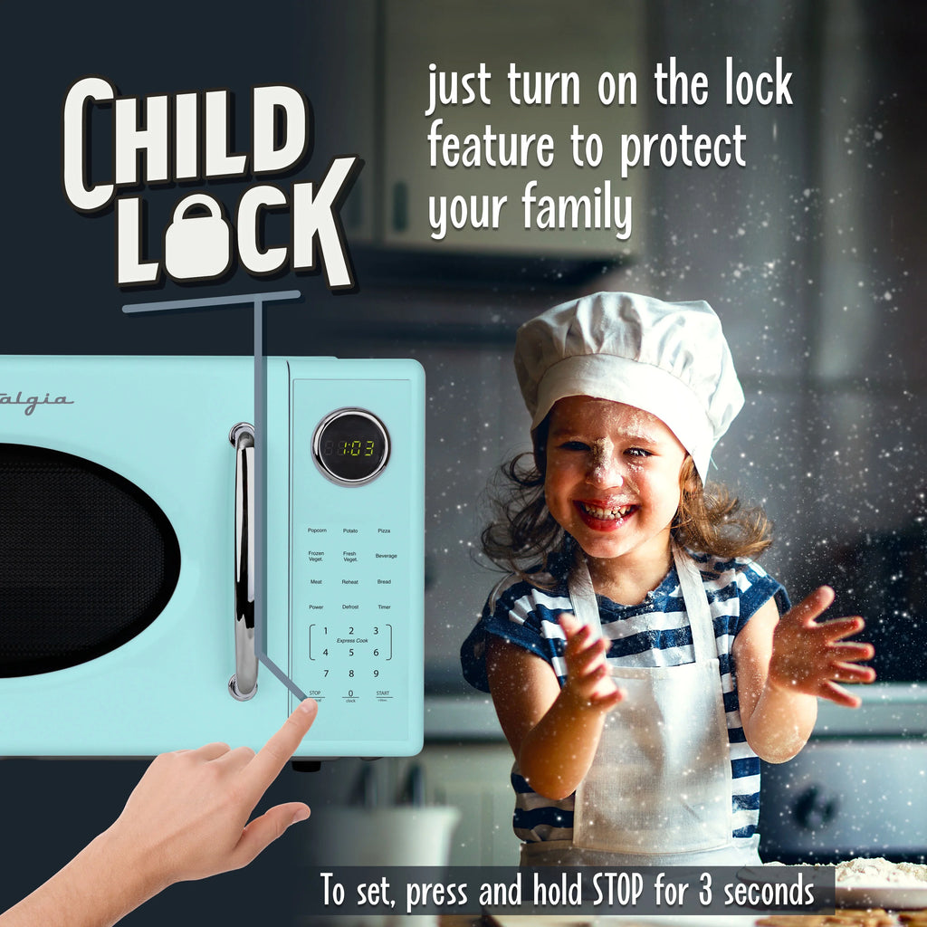 Nostalgia Retro Microwave Oven - 1.1 Cu Ft & 1000-Watt Countertop Size with Glass Turntable, Child Safety Lock, 8 Auto-Cook Programs & Digital Clock - Black