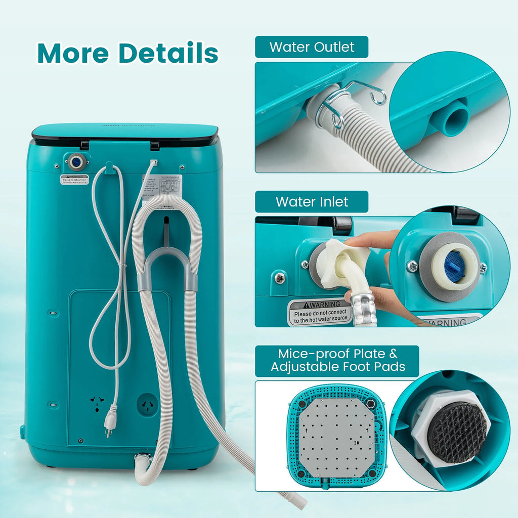 Gymax 7.7 lbs Full Automatic Washing Machine 0.78 Cu.ft Compact Washer & Spinner Combo Blue
