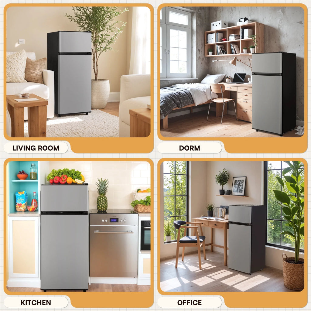 4.5 Cu.ft Mini Fridge with Freezer 2-Door Compact & 7 Settings Temperature Adijustable, Refrigerator for Dorm, Office, Bar, RV, Bedroom, Black