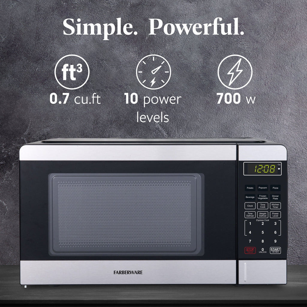 Farberware Countertop Microwave Ov 1100 Watts, 2.2 cu ft - Smart Sensor With LED Lighting and Child Lock - Perfect for Apartments and Dorms - Easy Clean Black Interior, Stainless Steel
