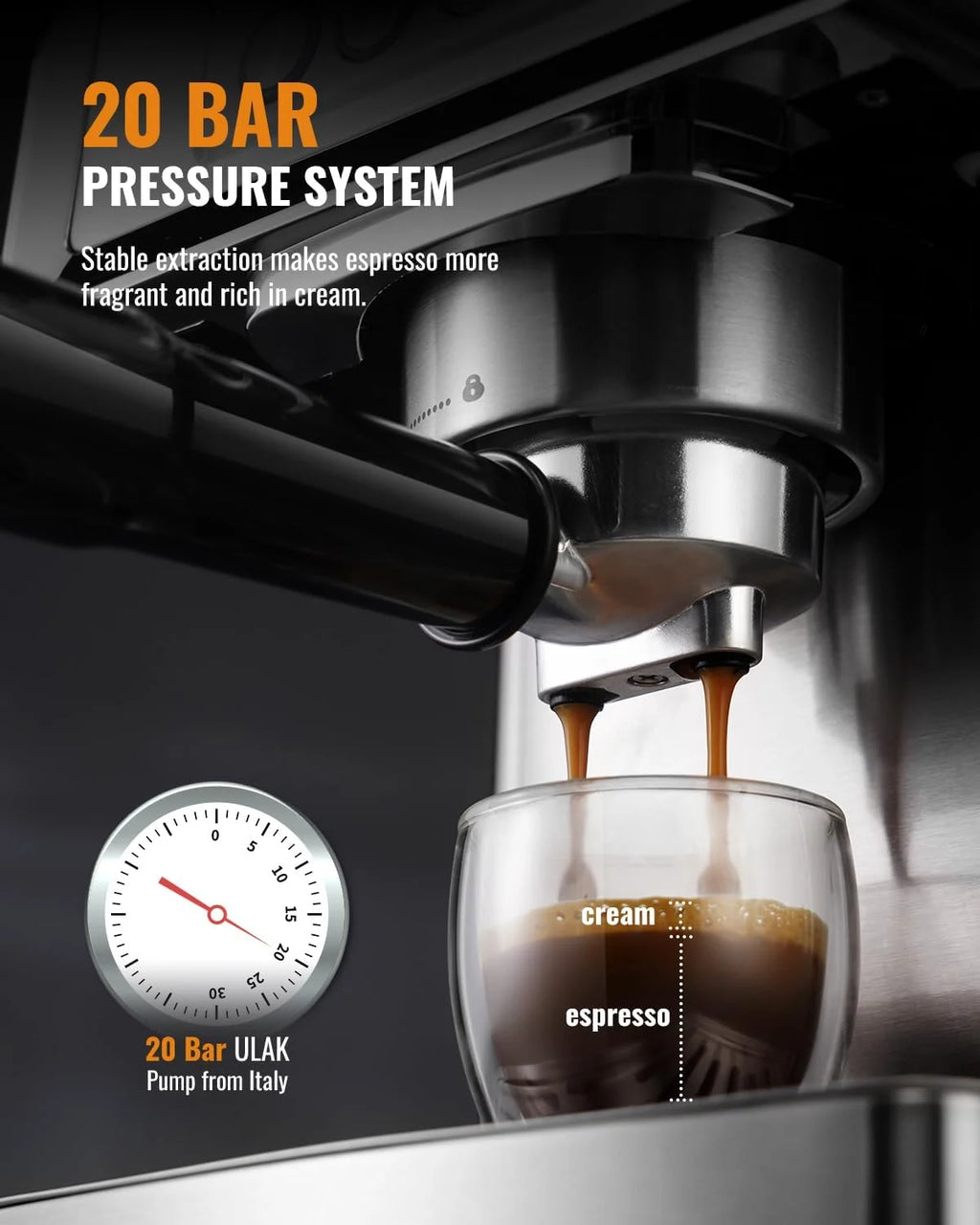 GDOR 1350W Espresso Machine 20 Bar with Milk Frother Steam Wand, Professional Manual Latte & Cappuccino Maker for Home, 60 Oz Water Tank, Temperature Display, Stainless Steel