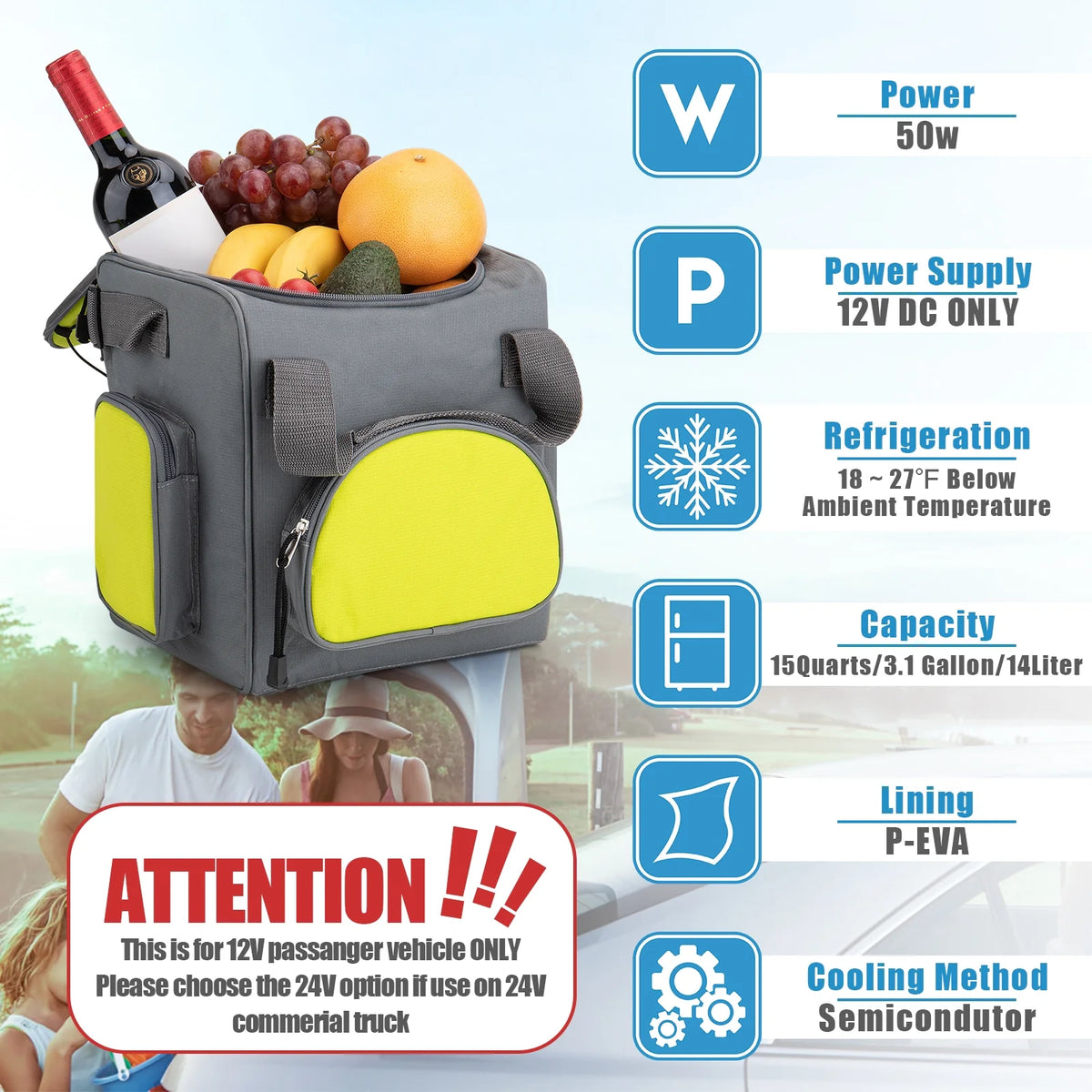 Paffenery 15 Quarts Car Cooler Plug in, 16L Small Electric Cooler, 12V Mini Car Fridge Portable Refrigerator for Camping