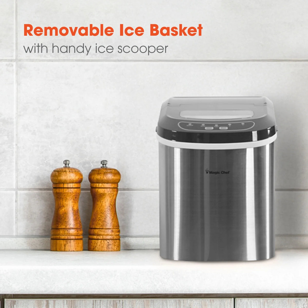 Magic Chef 27 lb Capacity Portable Countertop Ice Maker, Stainless Steel (Bullet Ice)