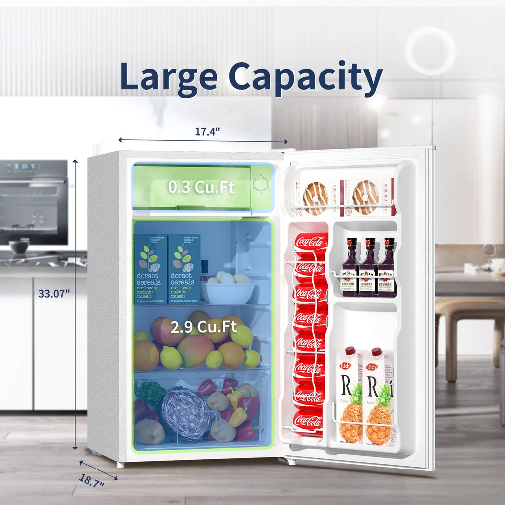 BANGSON 3.2 Cu.Ft. Mini Fridge, Compact Refrigerator with Reversible Door, Silver