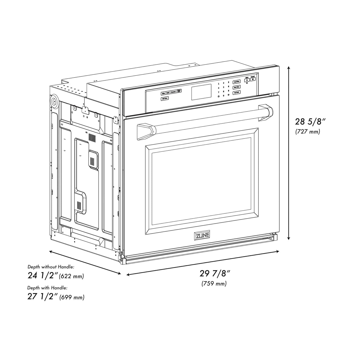 ZLINE 30" Professional Single Wall Oven with Air Fry and Self-Clean in Black Stainless Steel, WASB-30