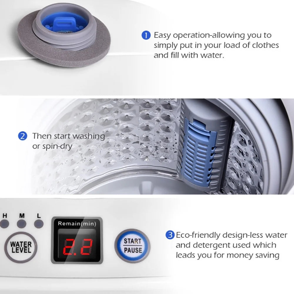 Yardi Yard Portable 7.7 lbs Automatic Laundry Washing Machine with Drain Pump, Portable Compact Tub Washing Machine