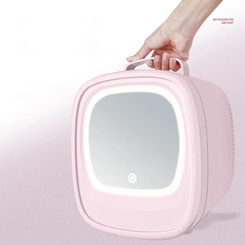 6L Beauty Mini Fridge Skincare Refrigerator with Touch Screen Led Makeup Mirror for Car Skincare Cosmetics Blue