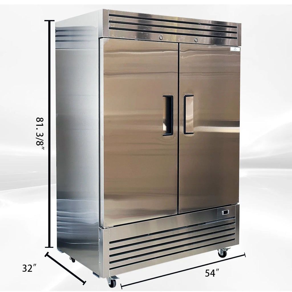 Commercial Reach in Refrigerator, 54" x 32" x 81 3/8", 42 Cubic Ft, Double Door Stainless Steel Fridge, for Restaurant