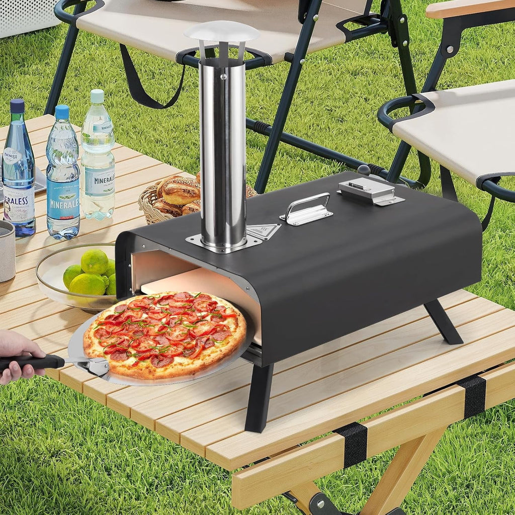Pizza Oven Outdoor,12" Portable Wood Fired Pizza Oven with Thermometer,Pizza Stone,Pizza Peel,Thermometer and Carry Bag,Stainless Steel Pizza Maker Grill for Backyard or Camping