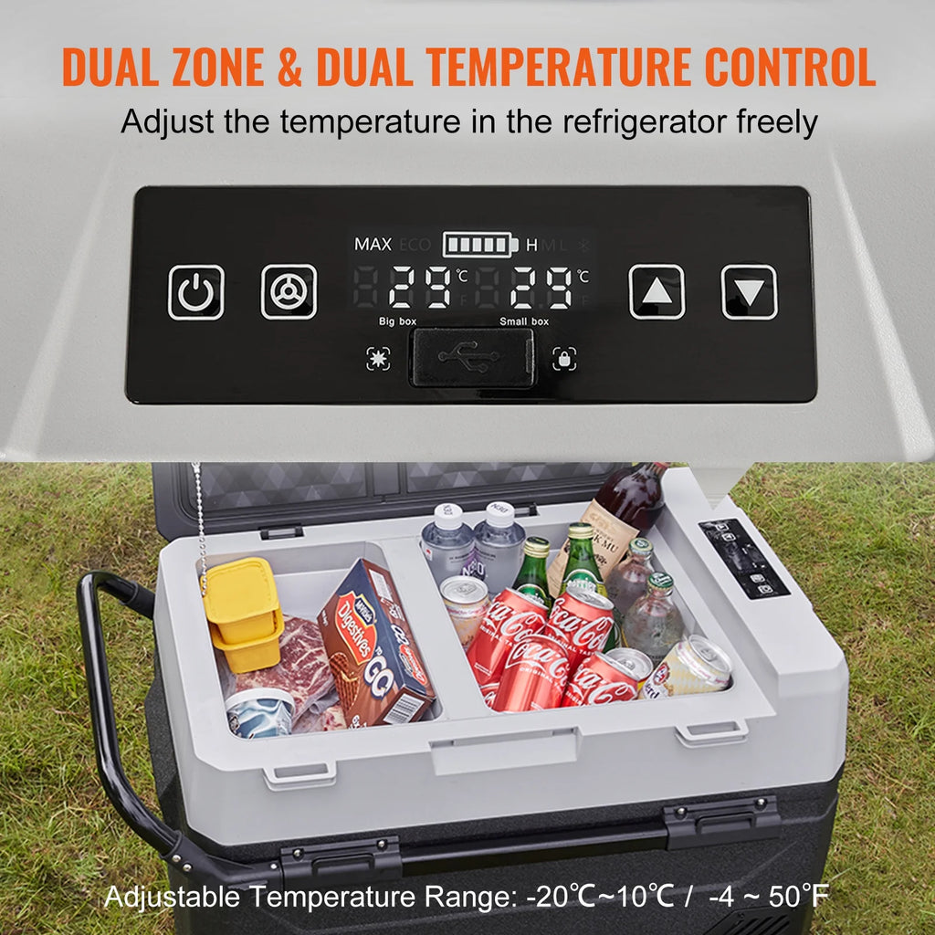 VEVOR Car Refrigerator 48Qt, Dual Zone Car Fridge Freezer12/24V DC & 110-240V AC Electric Compressor Cooler for Truck Vehicle RV