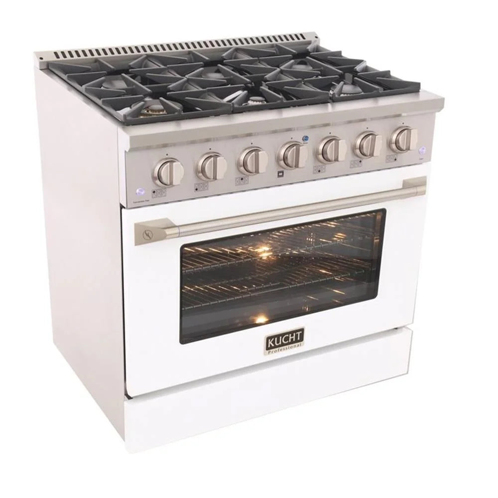 Kucht Professional 36" Modern Stainless Steel Propane Gas Range in White/Silver
