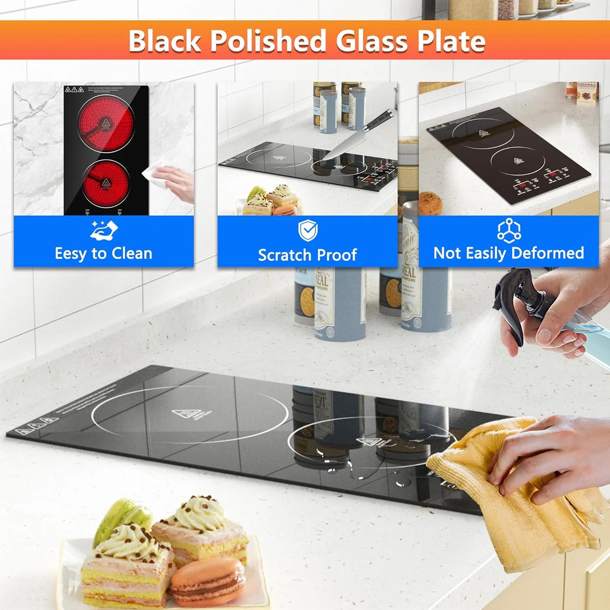 2 Burner Electric Cooktop, 12 Inch Electric Stove Top, Built-in Electric Cooktop with Sensor Touch Control, Timer & Child Lock Included,Keep Warm,9 Power Levels, 3000W, 220V-240V Hard Wired (No Plug)
