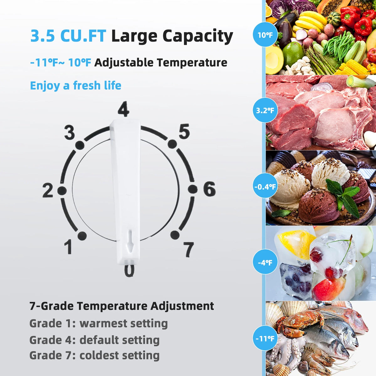 Costway 3.5 Cubic Feet Removable Storage Basket Chest Freezer