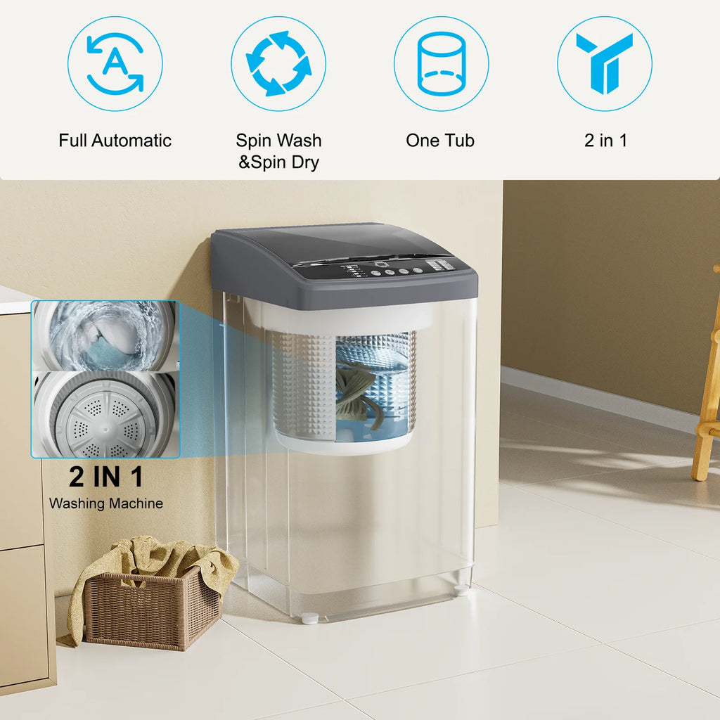 TABU Washer and Dryer Set, 19LBS Fully Automatic Washing Machine & 8.8LBS Clothes Dryer (White&White)