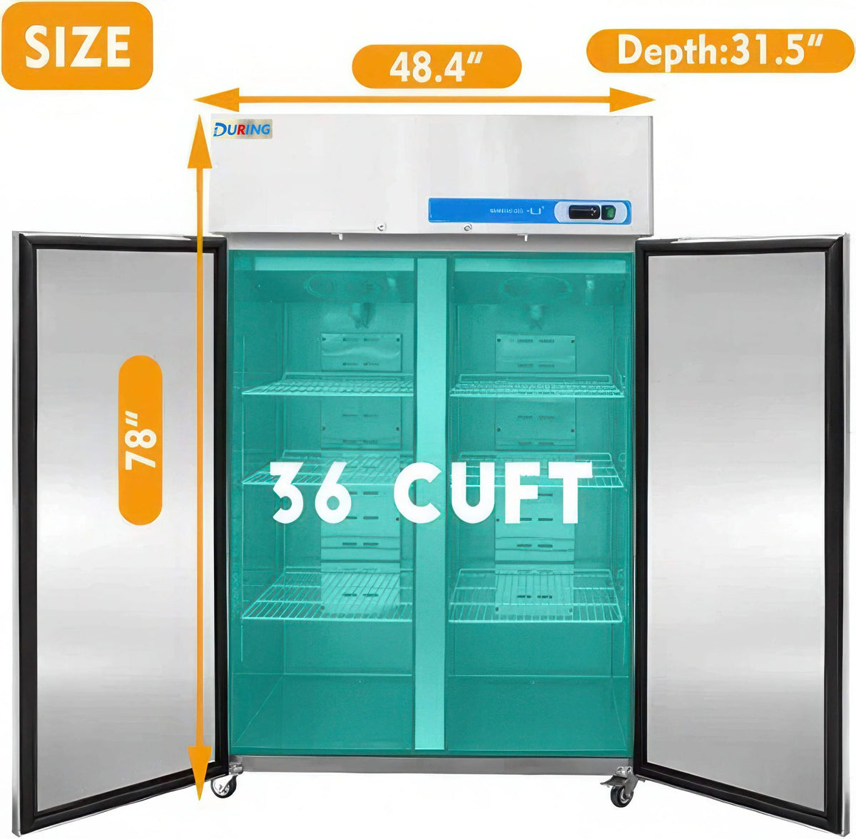 During D-K-48F 48" Commercial Reach-in Freezer, 2-Door 36 Cu.ft Stainless Steel