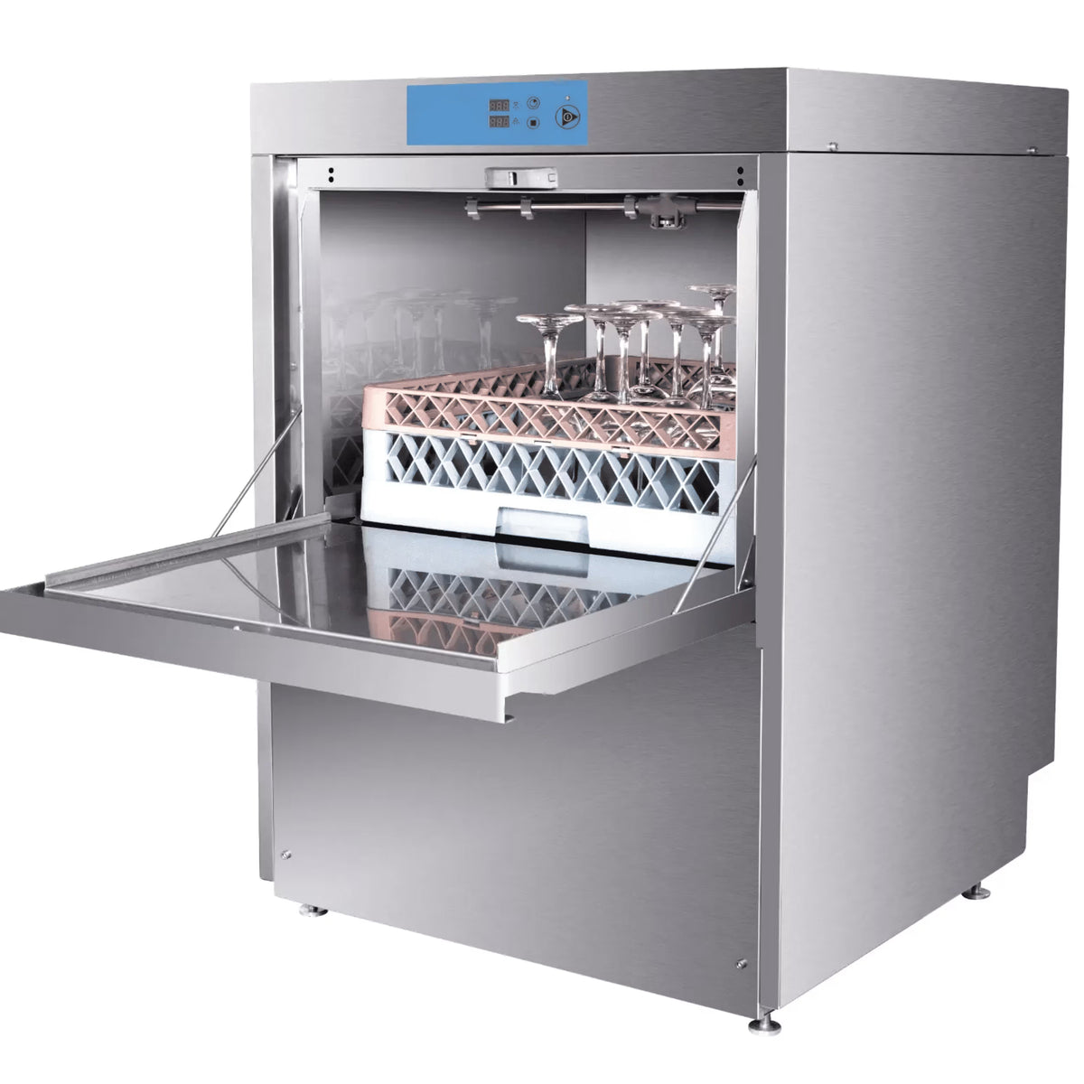 208-240V High-Temp Undercounter Commercial Dishwasher/Glasswasher Built-In Booster, Built-In Detergent & Rinse Aid Pumps, 3-phrase