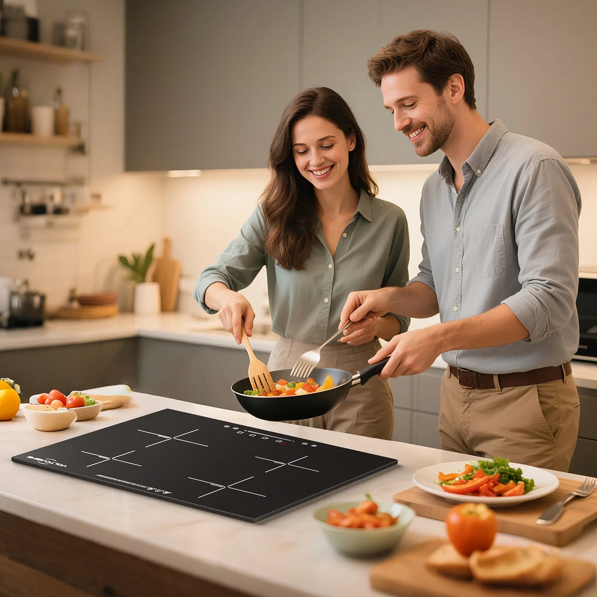 VoltCuisine Double/Dual Induction Cooktop 2 Burner, Shatter-proof Flat Glass Top, 9 Heat Settings, LED Touch Display with Child Safety Lock & Overheat Protection