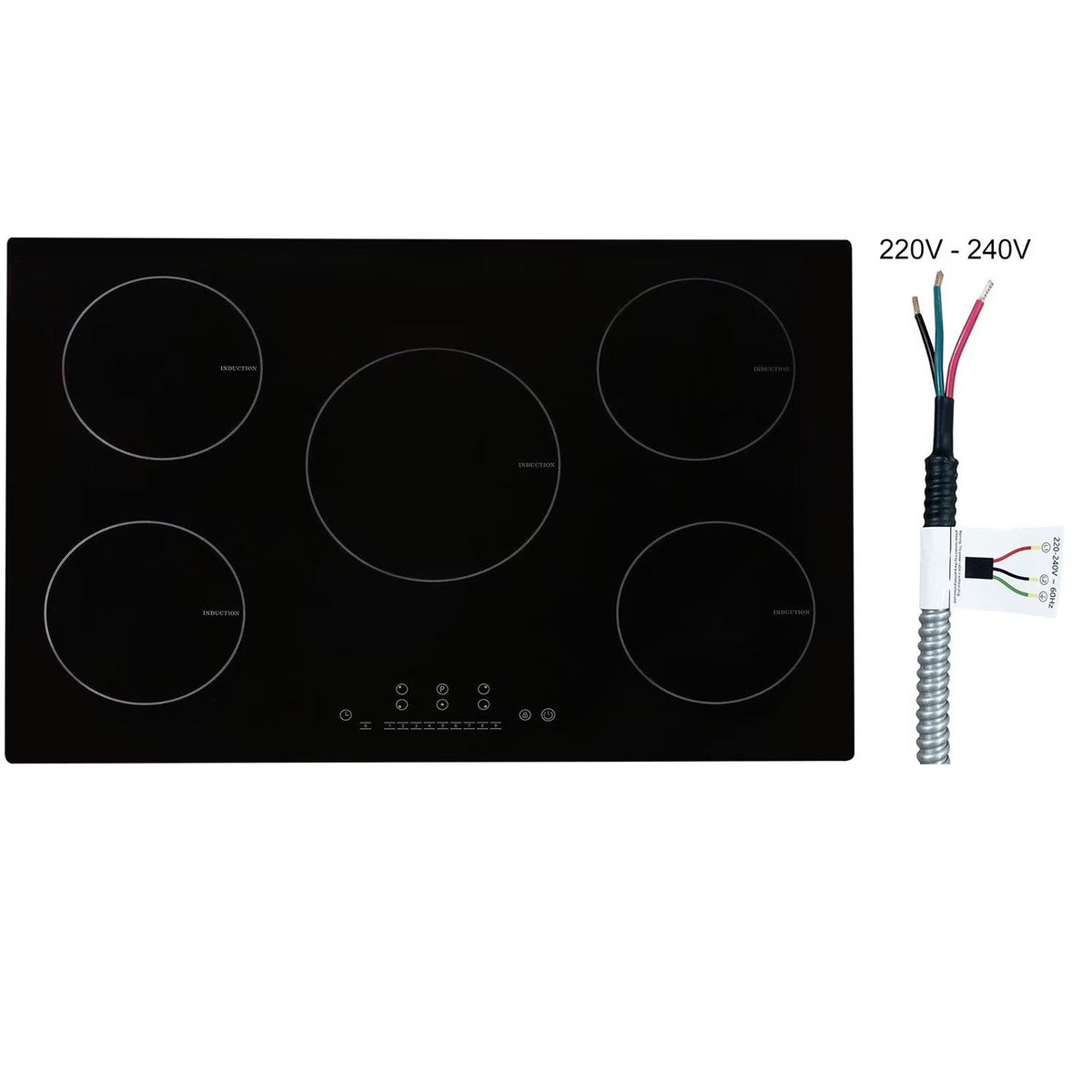 Choco Moon Induction Cooktop 5 Burners, 30'' Stove Top, Built-in Magnetic 9200W, 9 Heat Levels, LED Touch Screen, Child Lock, Over-Temp Protection, Easy Cooking