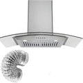 STRELECT 30 Inch Curved Glass Range Hood, 400 CFM Ductless/Ducted Convertible Stove Vent Hood with Chimney, 3 Speed Fan, LED Light, Button Control Vent Hood for Stove Kitchen