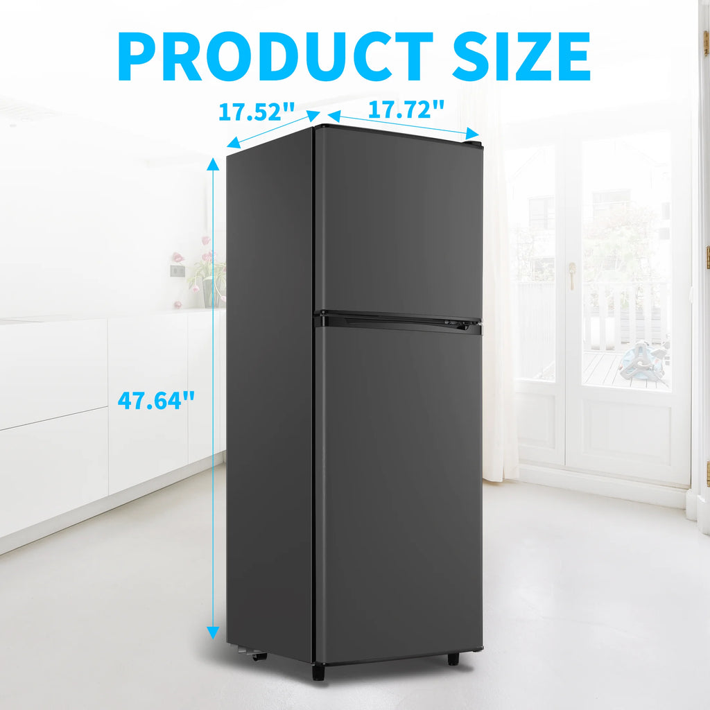 2 Door Mini Fridge with Freezer,4.5 Cu.ft.,7 Adjustable Thermostat & 4 Removable Glass Shelves,for Kitchen Dorm Apt,Grey