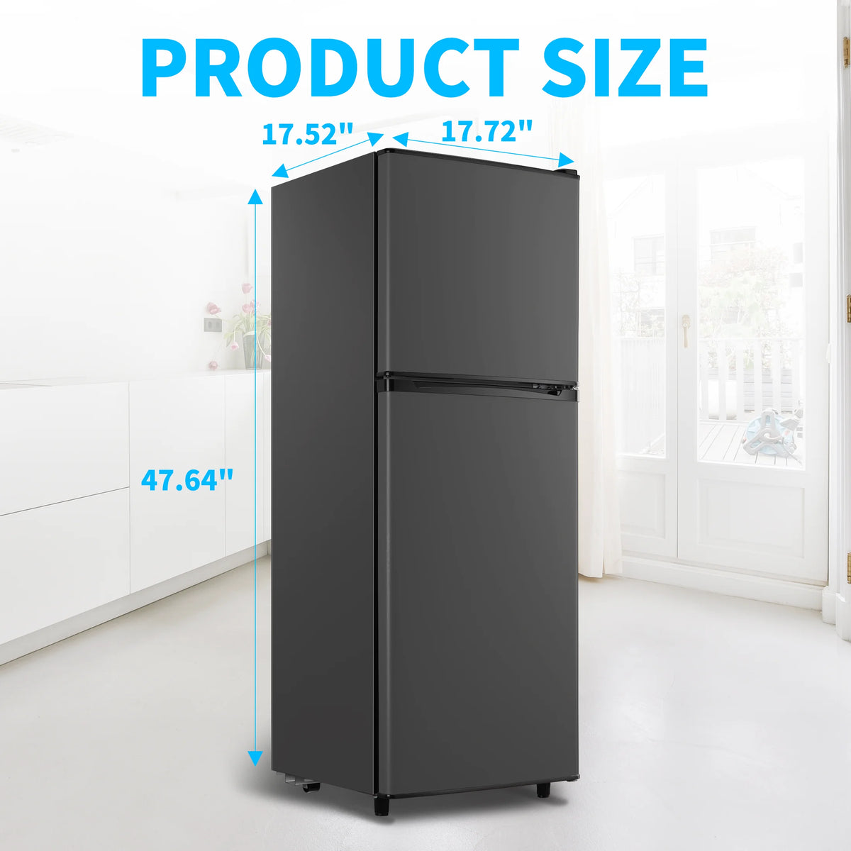 2 Door Mini Fridge with Freezer,4.5 Cu.ft.,7 Adjustable Thermostat & 4 Removable Glass Shelves,for Kitchen Dorm Apt,Grey