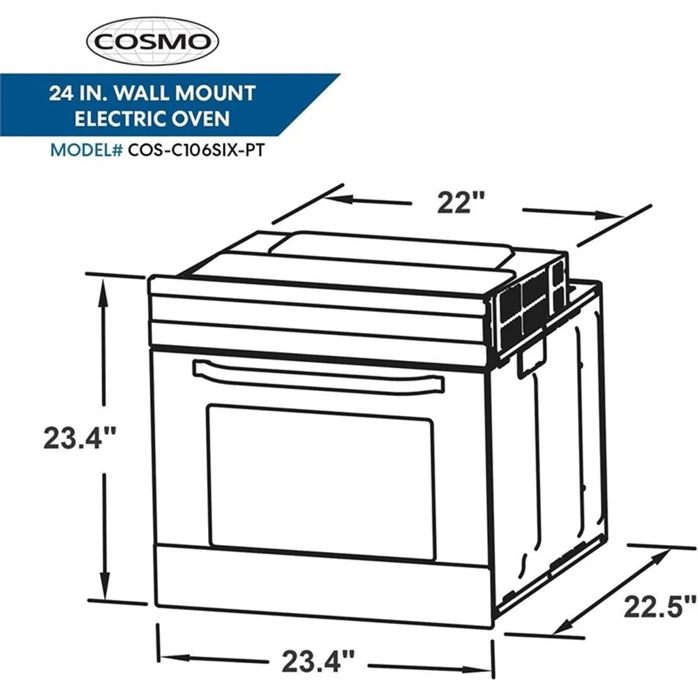 Cosmo C106SIX-PT 24 in. Convection European Element Single Electric Wall Oven