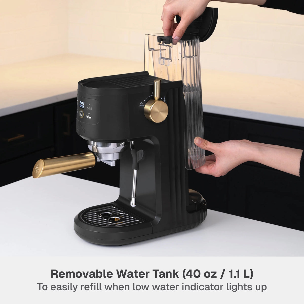 Thyme & Table Barista Mini Espresso Machine with 15-Bar Pressure and Steam Wand, Sand White