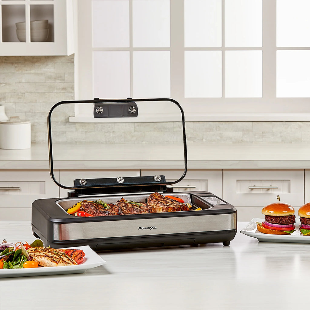 Open Box Power XL Smokeless Grill Elite Plus Indoor Electric Grill with Tempered Glass Lid, Non-Stick, Black