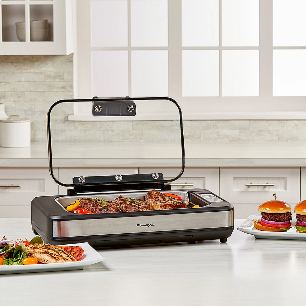 Open Box Power XL Smokeless Grill Elite Plus Indoor Electric Grill with Tempered Glass Lid, Non-Stick, Black