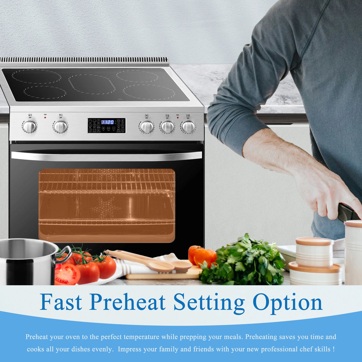 Lanbo 30 inch 5.9 CU.ft. Freestanding Electric Convection Range with Air Fry and Rotisserie, Electric cord or plug is not included