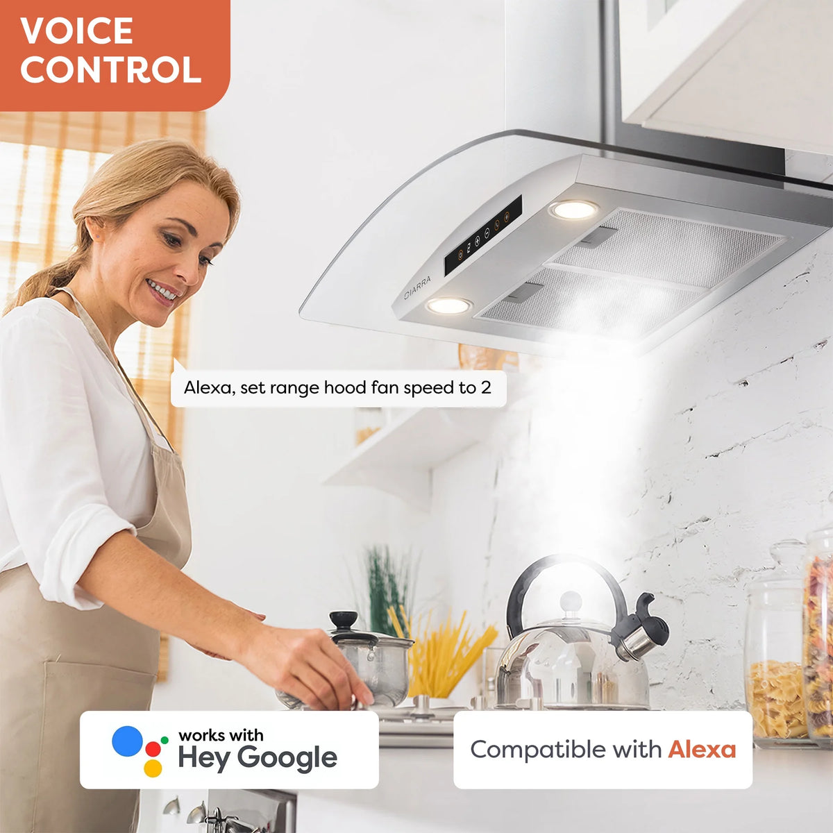 CIARRA Wall Mount Range Hood 30 inch 450 CFM with WIFI/Voice Control CAS502W75