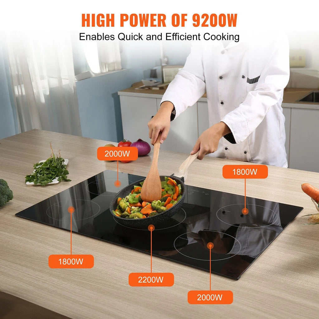 Choco Moon Induction Cooktop 5 Burners, 30'' Stove Top, Built-in Magnetic 9200W, 9 Heat Levels, LED Touch Screen, Child Lock, Over-Temp Protection, Easy Cooking