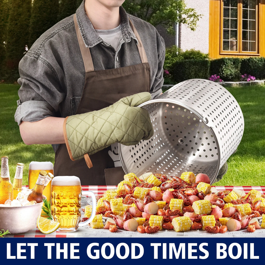 64QT Stainless Steel Pot with 200,000BTU Propane Fryer, Seafood Boil Pot, Crab Boil Pot, Lobster Pot, Shrimp Boil Pot, Tamale Steamer Pot with Basket and Turkey Fryer Burner
