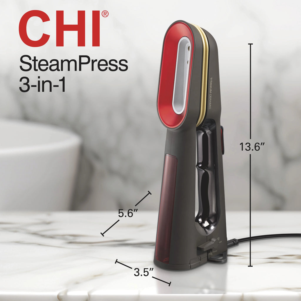 CHI SteamPress 3-in-1 Handheld Garment Steamer for Clothes, Travel Steamer & Iron, Black