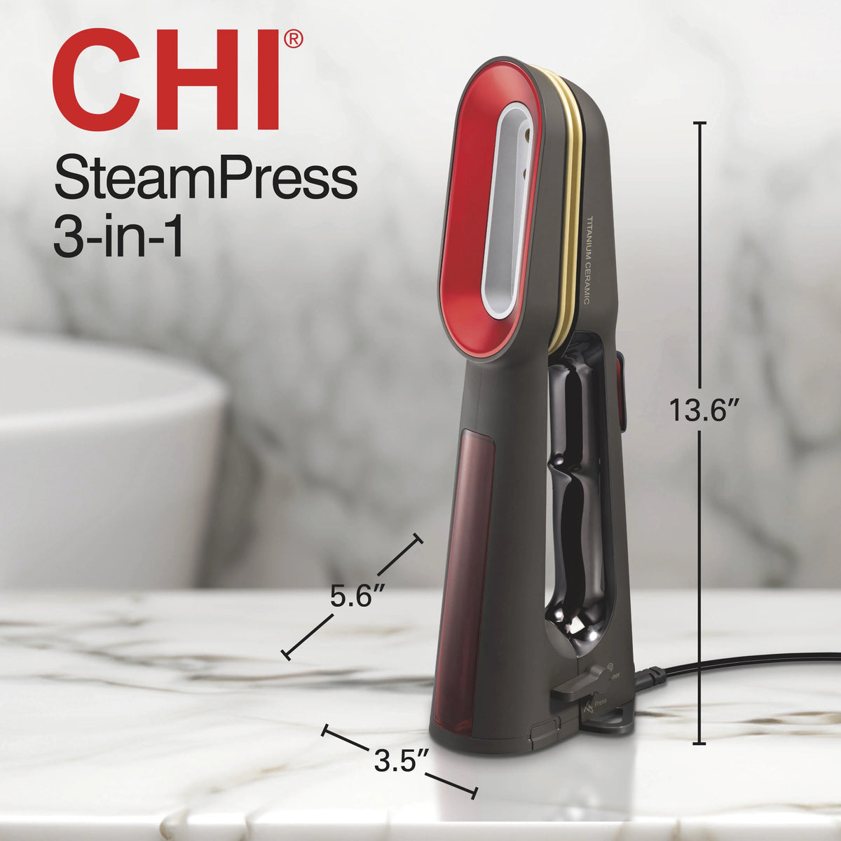 CHI SteamPress 3-in-1 Handheld Garment Steamer for Clothes, Travel Steamer & Iron, Black