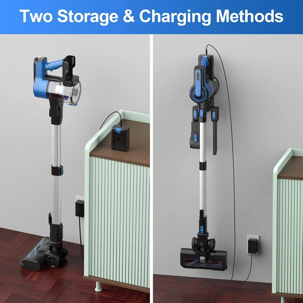 POWEART Cordless Vacuum Cleaner, 30Kpa 350W Powerful Stick Vacuum, 8 in 1 Self-Standing Rechargeable Battery Vacuum Up to 55min Runtime, Lightweight Cordless Vacuum for Pet Hair Hard Floor Carpet