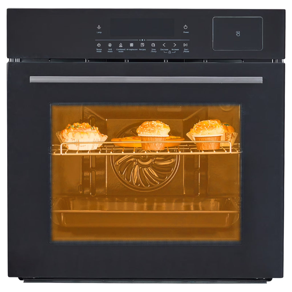 24" Electric Single Wall Oven - 70L Convection Oven with Air Frying, 2.5Cu.ft with 8 Baking Modes, 3D Surround Heating, Double-Layered Glass Door, Touch Control, Timer