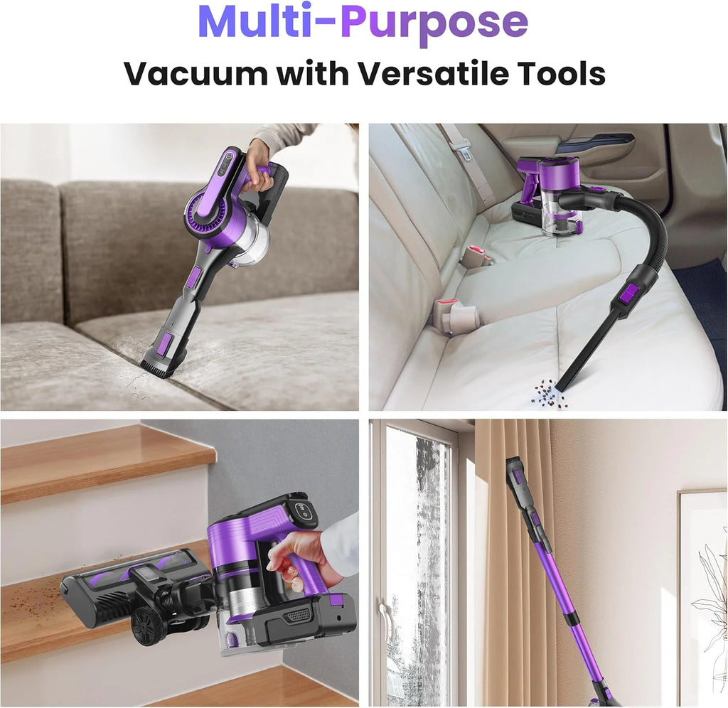 POWEART Cordless Vacuum Cleaner, 30Kpa 350W Powerful Stick Vacuum, 8 in 1 Self-Standing Rechargeable Battery Vacuum Up to 55min Runtime, Lightweight Cordless Vacuum for Pet Hair Hard Floor Carpet