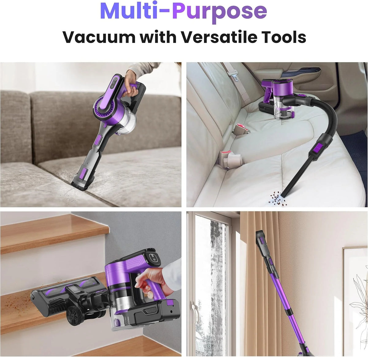 POWEART Cordless Vacuum Cleaner, 30Kpa 350W Powerful Stick Vacuum, 8 in 1 Self-Standing Rechargeable Battery Vacuum Up to 55min Runtime, Lightweight Cordless Vacuum for Pet Hair Hard Floor Carpet