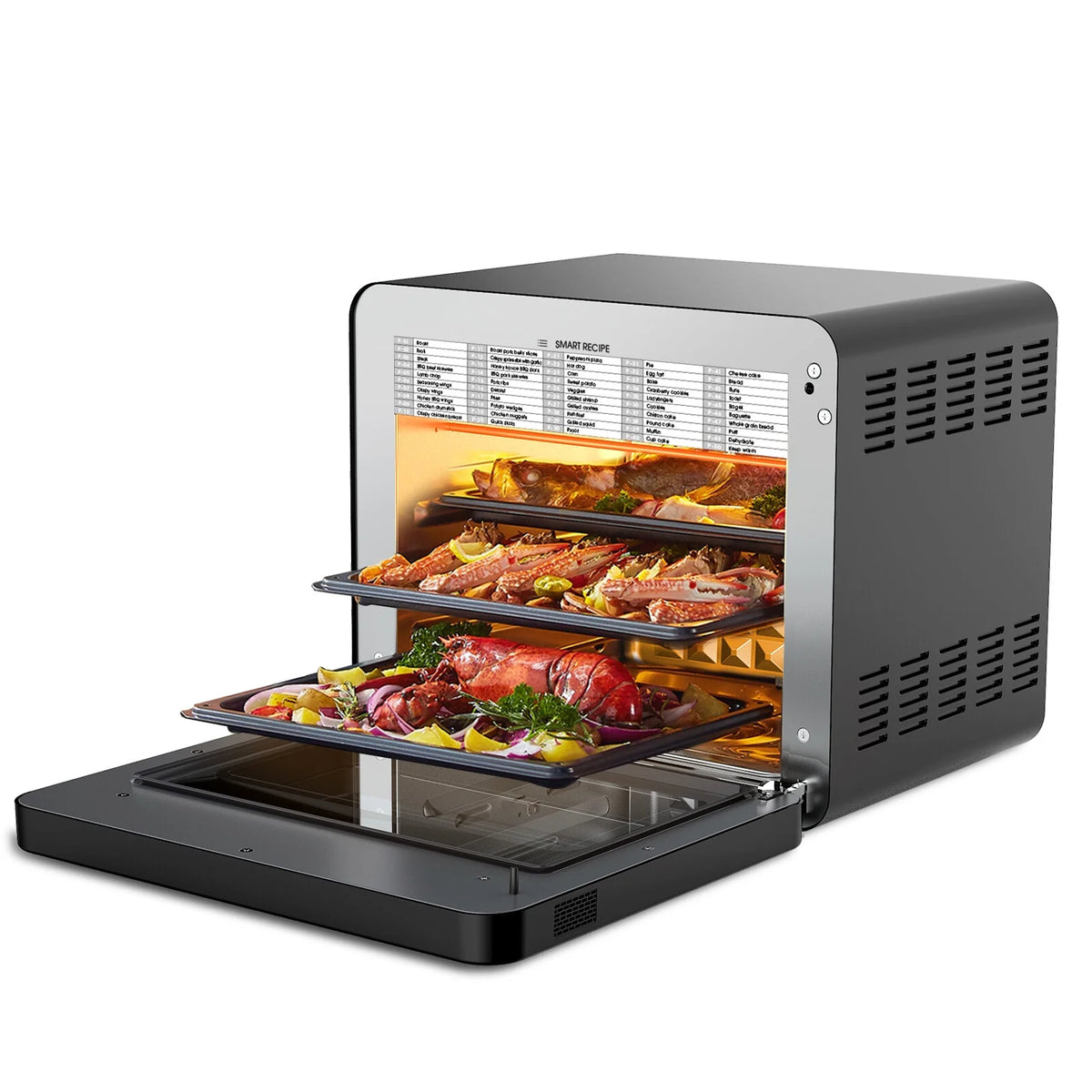 KOFUN Steam Air Fryer Toast Oven Combo, 26 QT Steam Convection Oven Countertop, 50 Cooking Presets, with 6 Slice Toast, 12" Pizza, Black Stainless Steel
