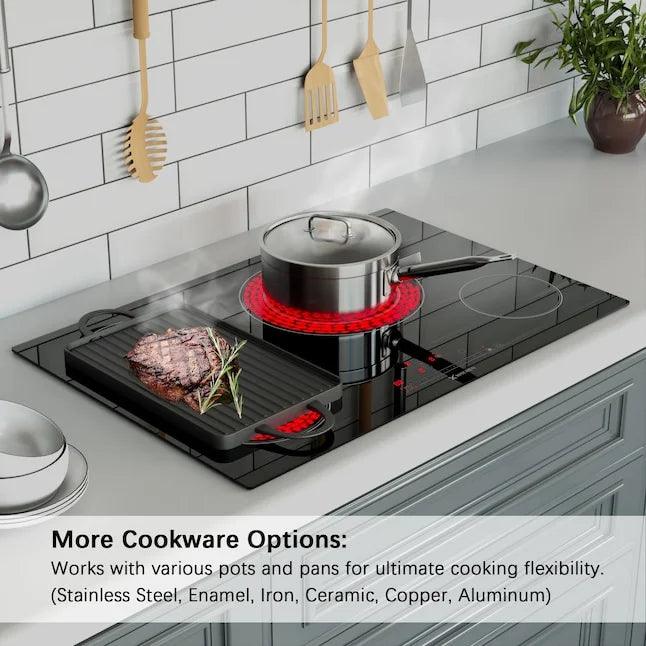 30-in 4 burners Smooth Surface (Radiant) Black Electric Cooktop with Bridge Element