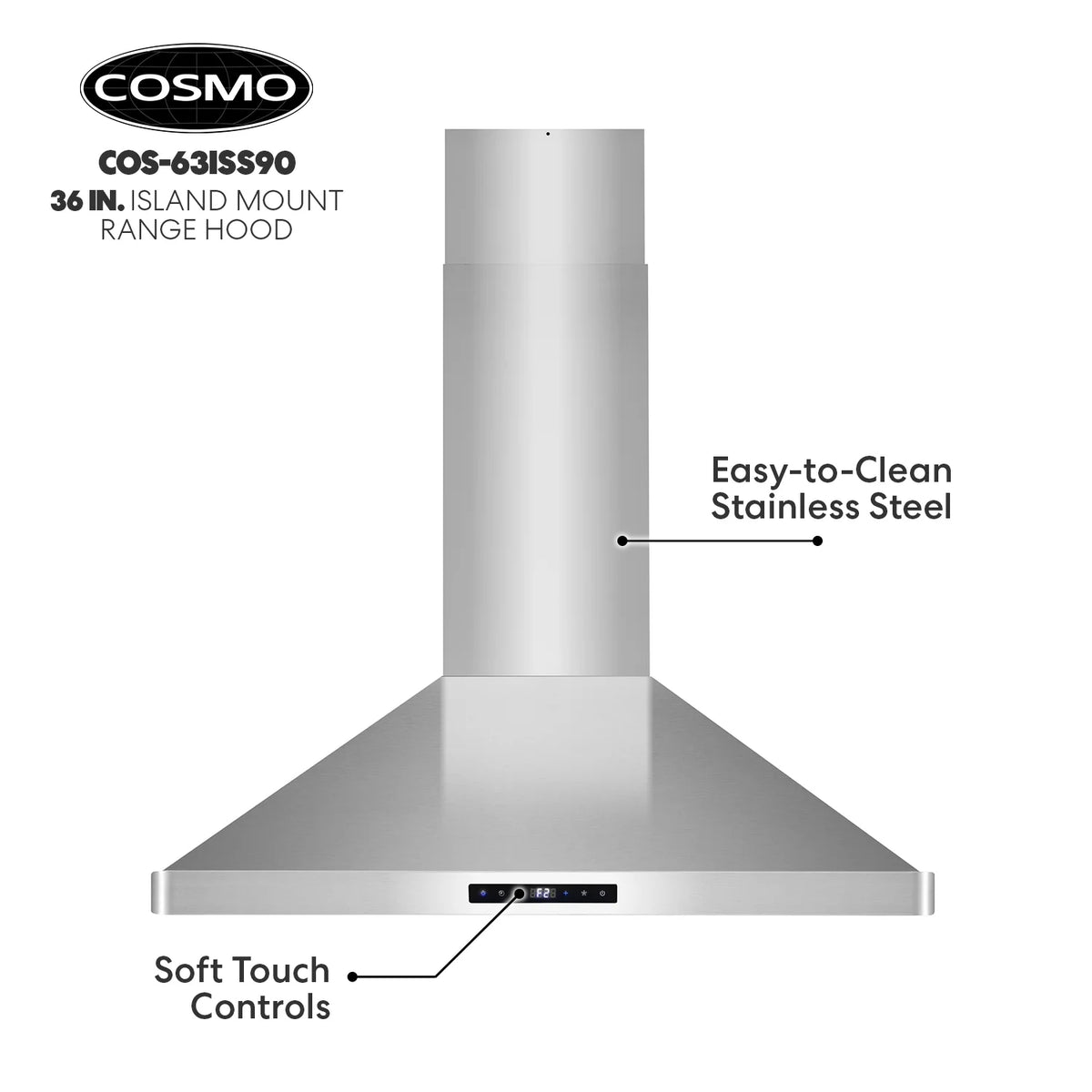 36 in. Lumin Collection Ductless Island Range Hood, Soft Touch Controls, LED Lights, Stainless Steel