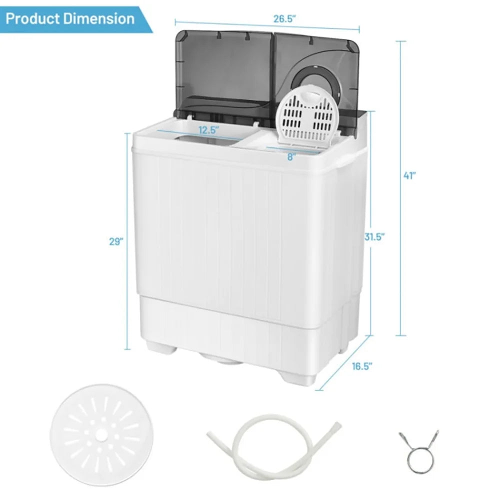 Canddidliike 26 Pound Portable Semi-automatic Washing Machine with Built-in Drain Pump-Gray, Timer Control, Compact Laundry Washer for RV, Apartments and Dorms