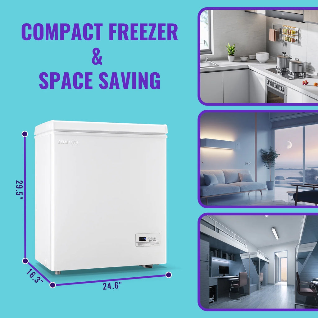 DEMULLER 4.0 Cu.ft Deep Freezer Top Open Door Compact Freezer with Two Removable Storage Baskets